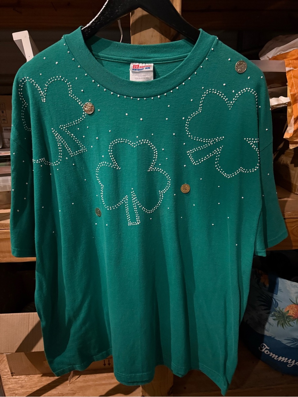 Green Shamrock Short Sleeve Tee with Rhinestone Detail